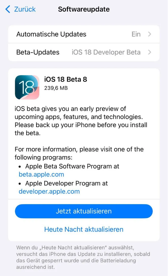 茶山镇苹果手机维修分享苹果 iOS / iPadOS 18 开发者预览版 Beta 8 发布 